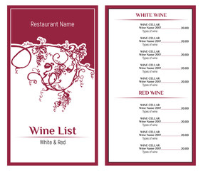 Wine list design template. Hand drawn vine grape.Vintage design of restaurant menu.