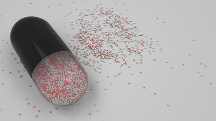 Capsule of colorful medicine on white background