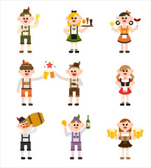 Oktoberfest german traditional costume characters. flat design style vector graphic illustration set