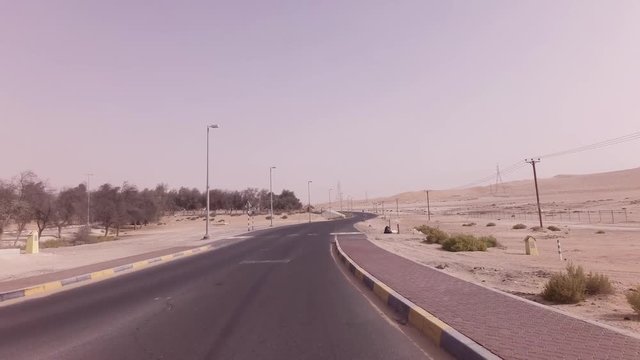 New road from Oasis Liwa to Moreeb Dune in Rub al Khali desert stock footage video