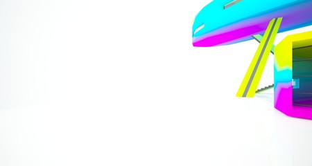 Abstract white and colored gradient  interior multilevel public space with window. 3D illustration and rendering.