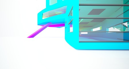 Abstract white and colored gradient  interior multilevel public space with window. 3D illustration and rendering.