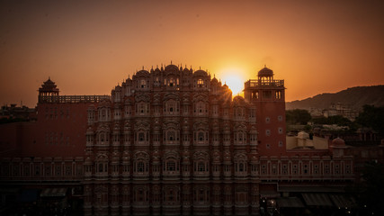 Fototapeta na wymiar Amazing sunset over Palace of Winds in Jaipur