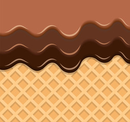 Dark and Milk Chocolate Melted on Wafer Background. Vector Illustration, eps 10