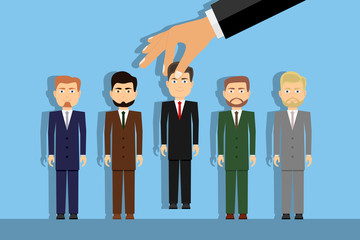The employer selects the right person by hand. Selection of a candidate for work.