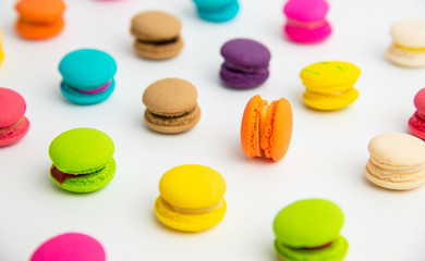 Obraz premium A french sweet delicacy, macaroons variety closeup.macaroon colourful texture.