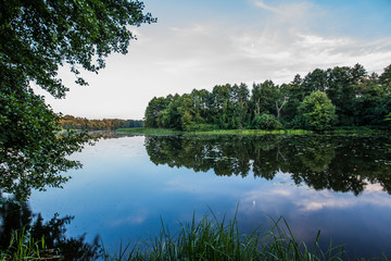 Sandy beach on sunny beautiful summer day over the lake near Bydgoszczo city, Poland