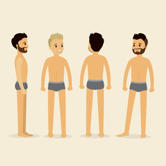 caucasian male in underwear,front,back and profile view