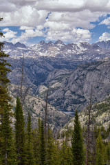 Wind River Range, Rocky Mountains, Wyoming, views from backpacking hiking trail to Titcomb Basin from Elkhart Park Trailhead going past Hobbs, Seneca, Island, Upper and Lower Jean Lakes