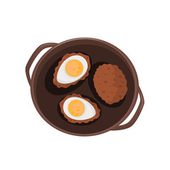 Steaks with eggs, fried eggs and cutlet vector Illustration on a white background