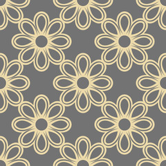 Floral vector golden ornament. Seamless abstract classic background with flowers. Pattern with repeating floral elements. Ornament for fabric, wallpaper and packaging