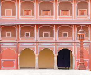Jaipur city palace in Jaipur city, Rajasthan, India. An UNESCO world heritage know as beautiful pink color architectural elements. A famous destination in India.