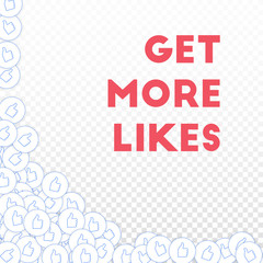 Social media icons. Get more likes concept. Falling scattered thumbs up. Emotional abstract left bot