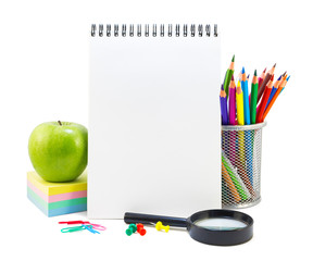 Naklejka premium School stationery on a white