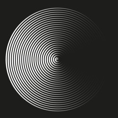 abstract graphic waves disk in silver shades on black