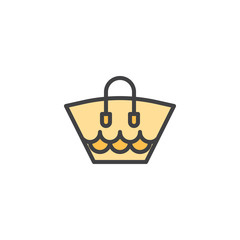 Beach bag filled outline icon, line vector sign, linear colorful pictogram isolated on white. Women beach bag symbol, logo illustration. Pixel perfect vector graphics