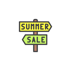 Summer and sale arrows filled outline icon, line vector sign, linear colorful pictogram isolated on white. Road sign summer sale symbol, logo illustration. Pixel perfect vector graphics