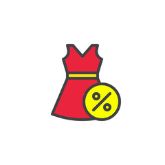 Dress sale filled outline icon, line vector sign, linear colorful pictogram isolated on white. Discount summer sale symbol, logo illustration. Pixel perfect vector graphics