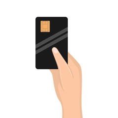 Woman hand holding credit card. Vector