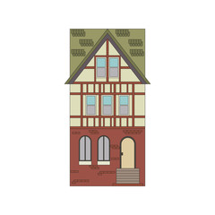 Beautiful detailed linear cityscape collection with townhouses. Small town street with victorian building facades. Template for web, graphic, game and motion design. Vector illustration