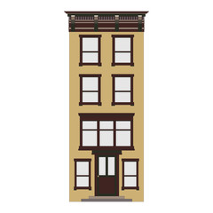 Obraz premium Beautiful detailed linear cityscape collection with townhouses. Small town street with victorian building facades. Template for web, graphic, game and motion design. Vector illustration