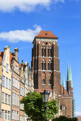 Fototapeta na wymiar 16th century brick gothic St. Mary's Church, exterior, Gdansk, Poland