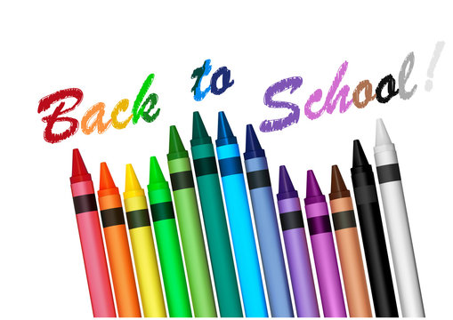 Back to School Concept with Colorful Crayons on White Background - Graphics Illustration, Vector