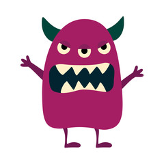Cartoon flat monsters big icon. Colorful kid toy cute monster. Vector