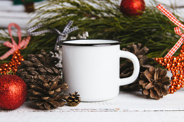 Christmas mug enamel mockup