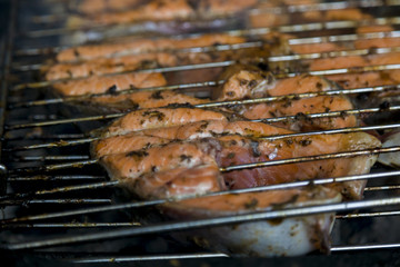 Barbecue from salmon on charcoal