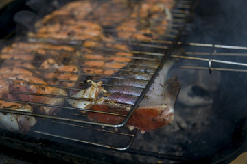 Barbecue from salmon on charcoal