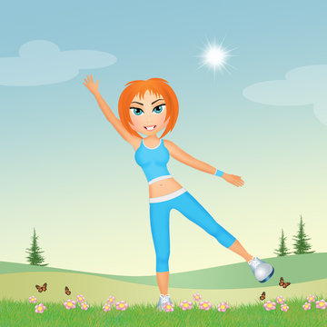 girl doing exercise in nature
