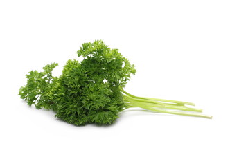 Fresh green parsley leaves isolated on white background