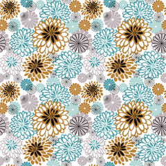 Seamless floral pattern. A lot of chrysanthemums on a white background.