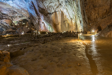 Cave of Valporquero. The Cave of Valporquero is located on the southern slope of the Cantabrian Mountains, north of the Province of León