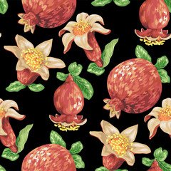 Seamless pattern with pomegranate fruits in vector graphic illustration