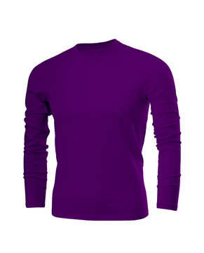 Slim Male Shirt In Purple With Long Sleeves Isolated On White Background (model 3)