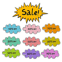 Set of colorful sale discount labels, isolated