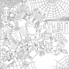 Abstract pattern, spider. Hand-drawn, doodle