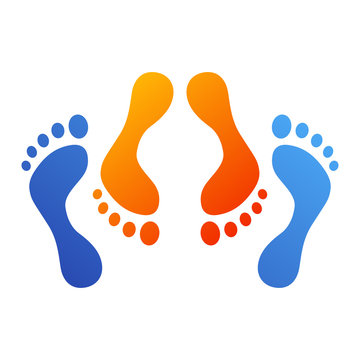 Icono plano pies simbolizando sexo en azul y naranja