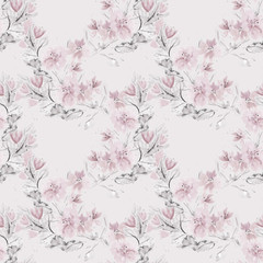 Obraz na płótnie Canvas Seamless watercolor floral pattern . Pink flowers on a light background.