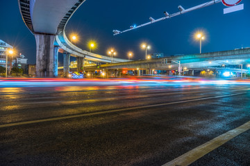 Fototapeta na wymiar Vehicle light trails in city at night.
