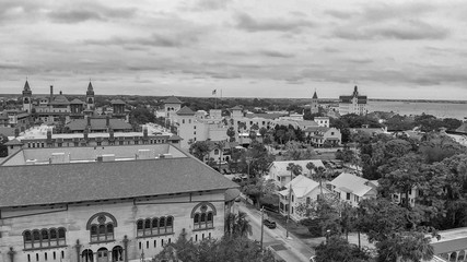 St Augustine at sunset. Aerial view of city skyline