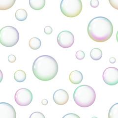 Seamless pattern background with colorful soap bubbles. Balls with a glare. Vector illustration.