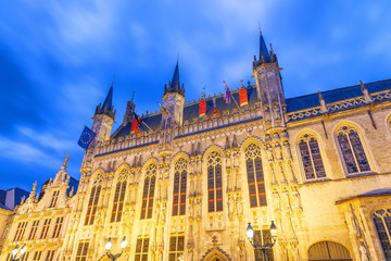 Fototapeta na wymiar Architecture and medieval buildings of Brudges at night, Belgium