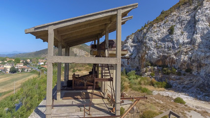 Beautiful panoramic aerial view of Marble Quarry in Italy - Abandoned old industry equipment