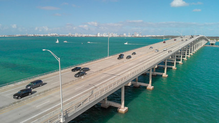 Obraz na płótnie Canvas Aerial view of Rickenbacker Causeway in Miami