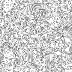 Fototapeta premium Abstract floral pattern. Hand-drawn, doodle