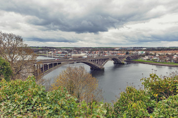 Royal Tweed Bridge, the concrete road bridge across the River Tweed between Berwick-upon-Tweed and Tweedmouth in Northumberland, England, UK