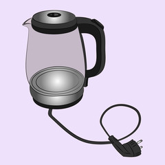 Electric kettle, painted, hand-drawn